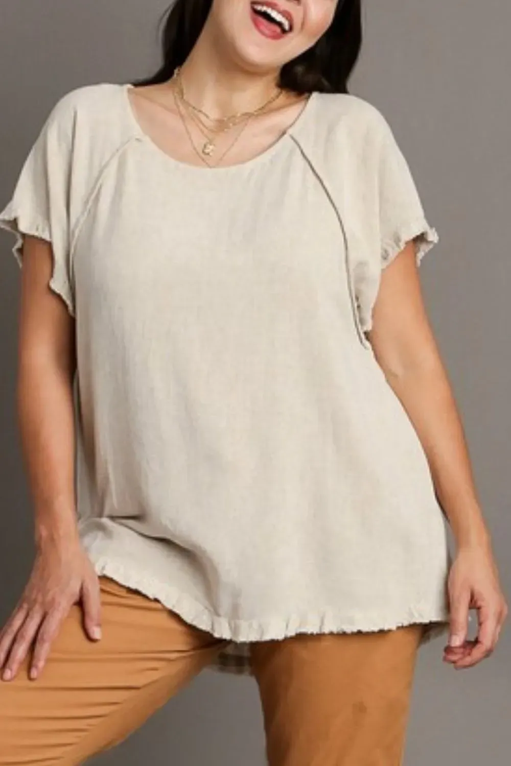 Umgee Oatmeal Linen Top