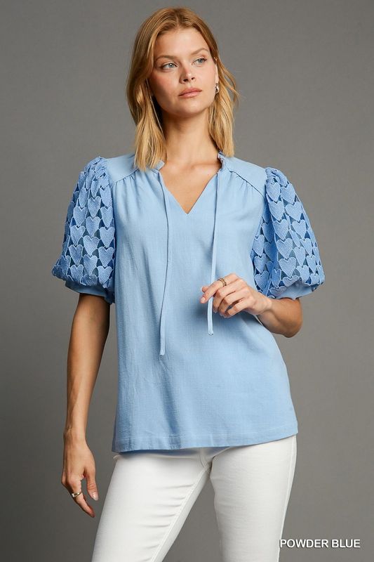Umgee Blue Linen Floral Sleeve