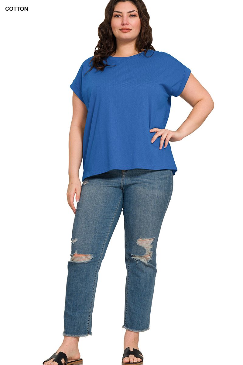 Zenana Blue Soft Cuffed Top