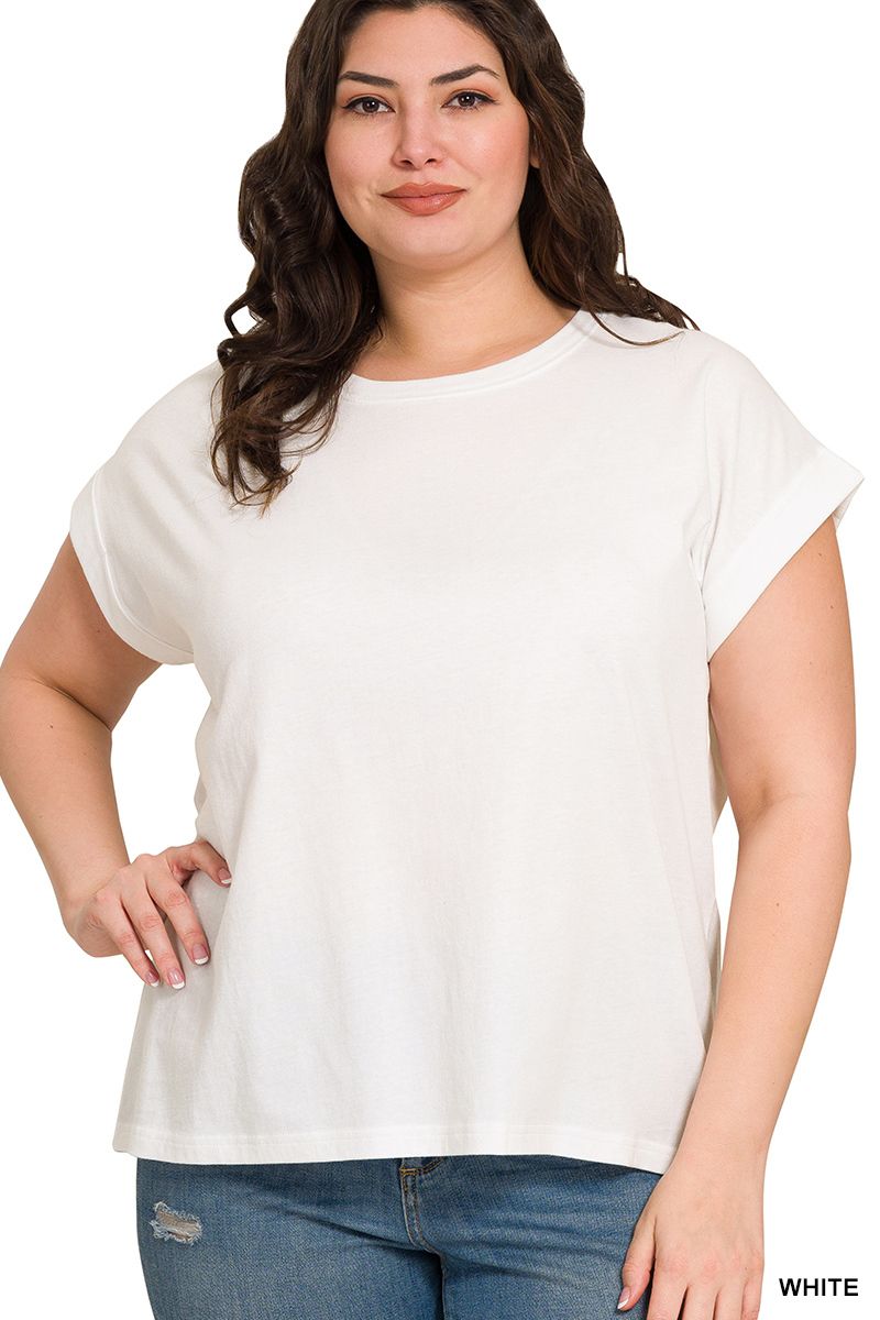 Zenana White Soft Cuffed Top