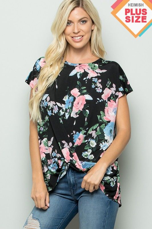 Heimish Black Floral Twist Top