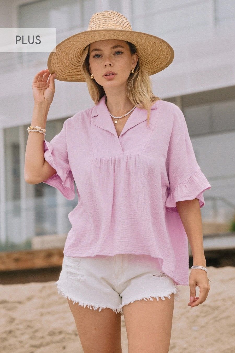 Oddi Lilac Cotton Gauze Top
