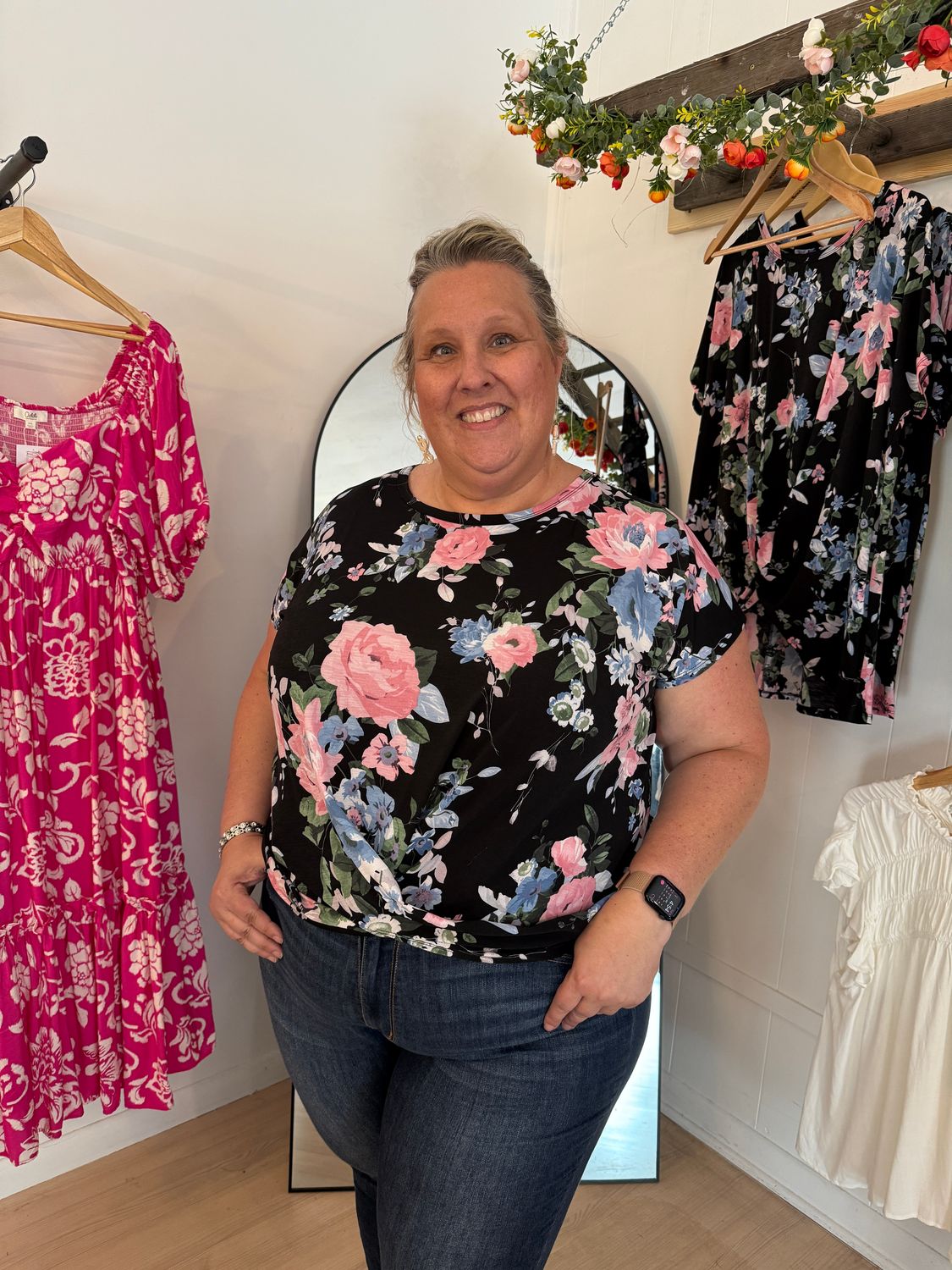 Heimish Black Floral Twist Top