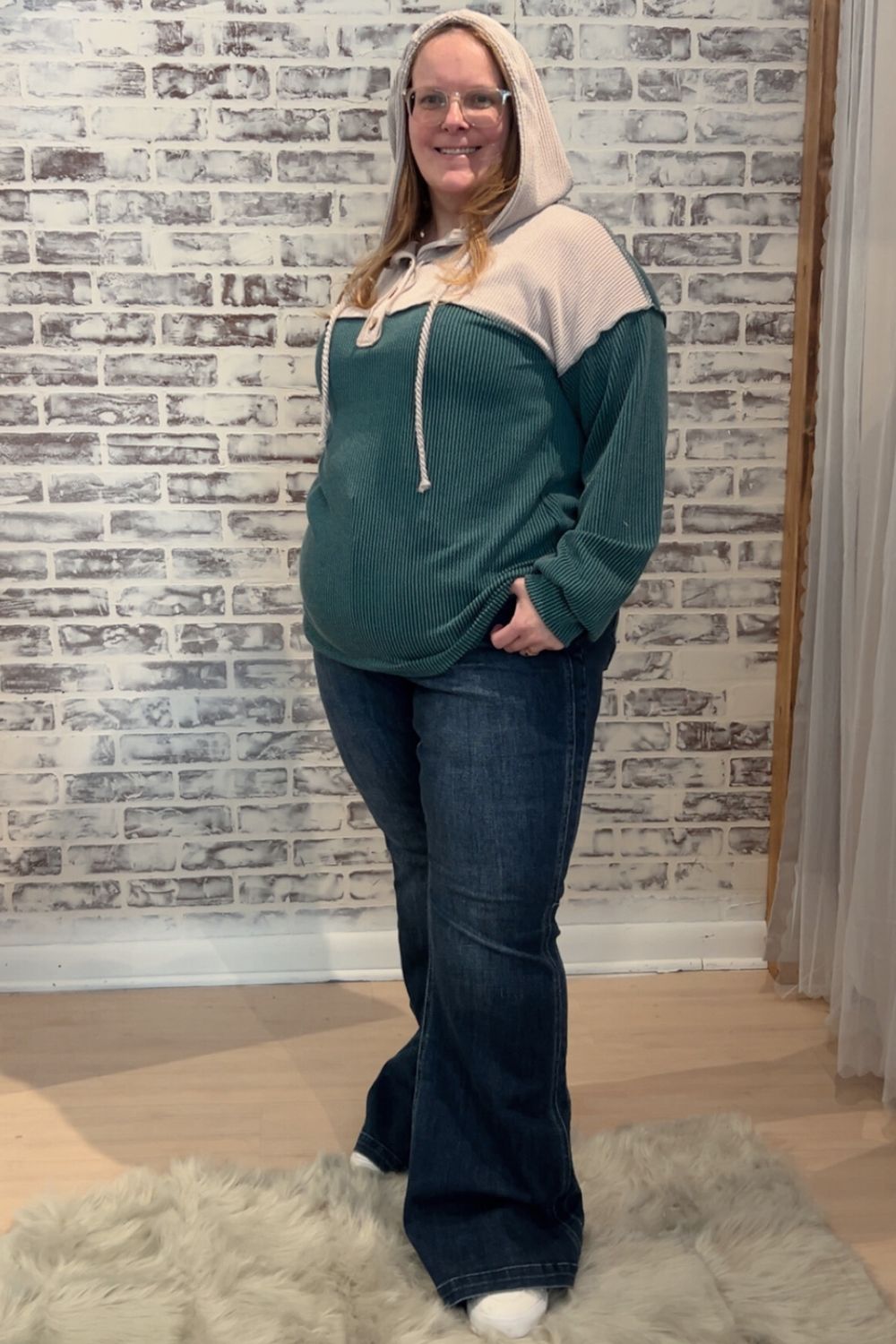 Heimish Green Ribbed Hoodie