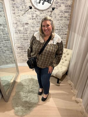 Oddi Brown Plaid Lace Sleeve