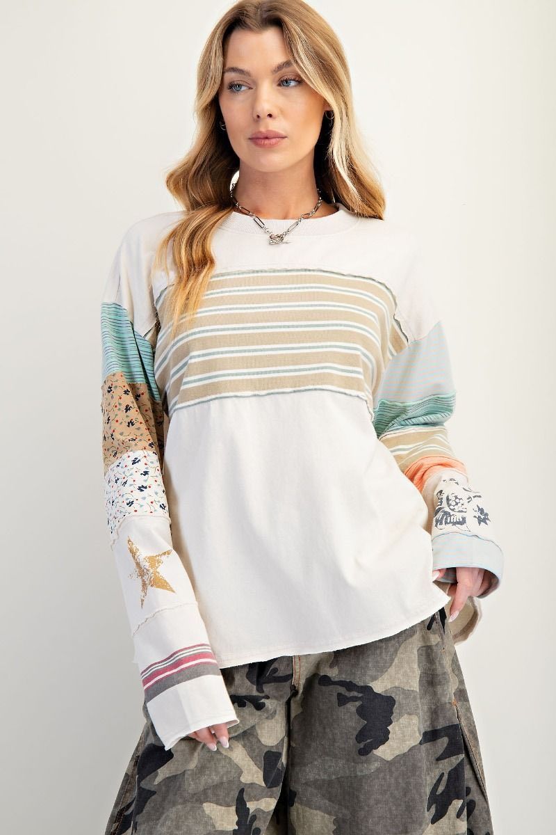 Easel Terry Knit Striped Top