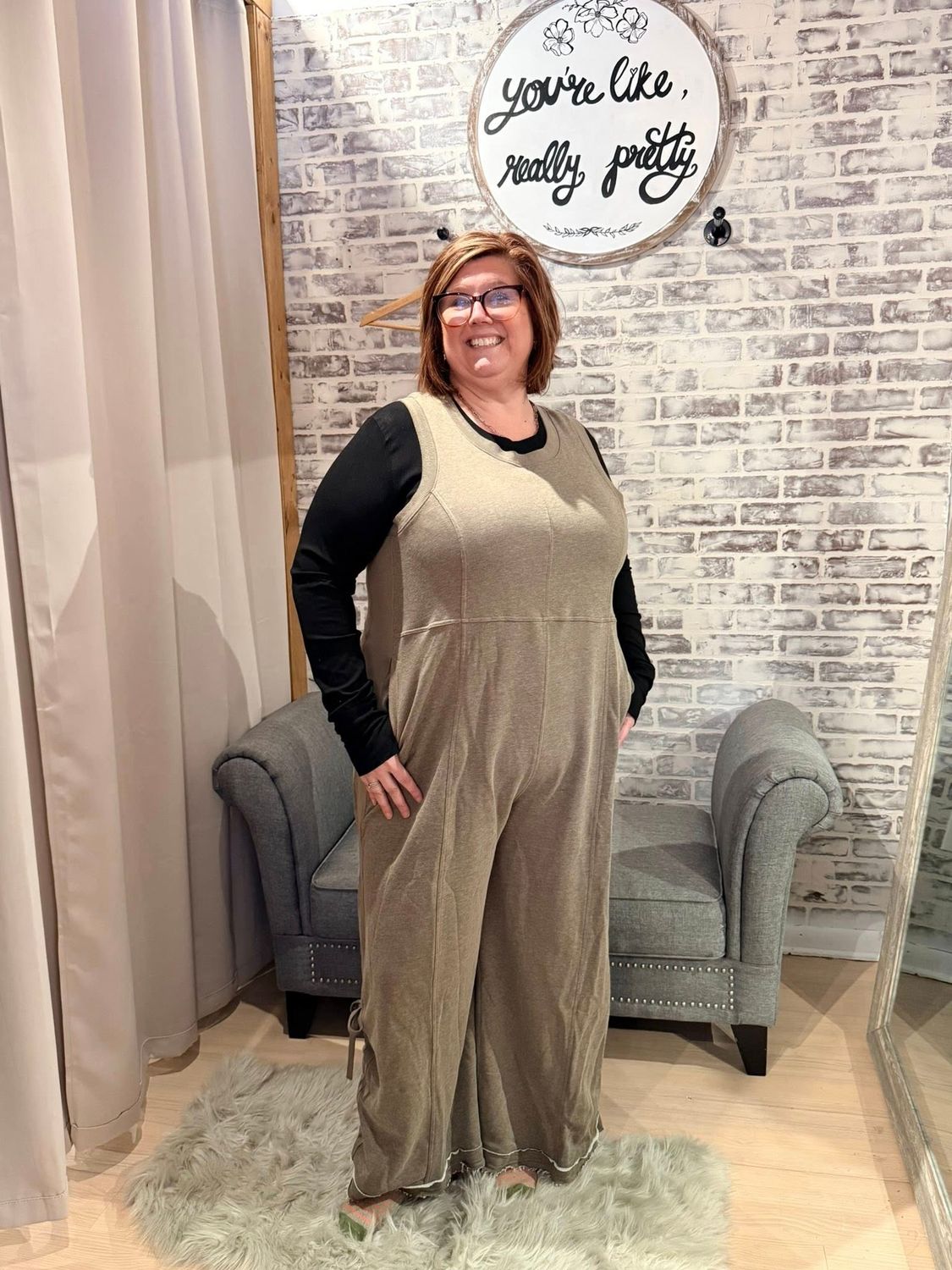 Davi &amp; Dani Mocha Olive Jumpsuit