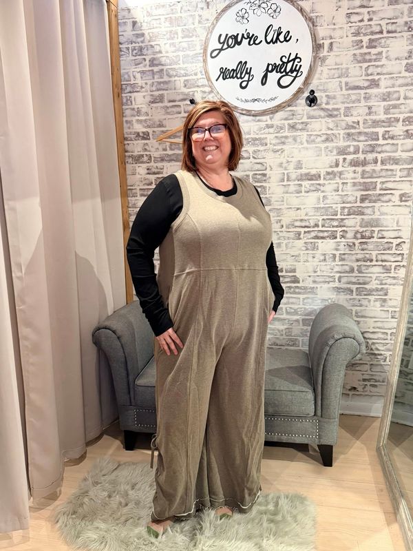 Davi &amp; Dani Mocha Olive Jumpsuit