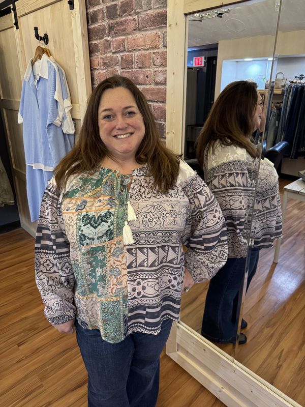 Easel Long Sleeve Print Blouse