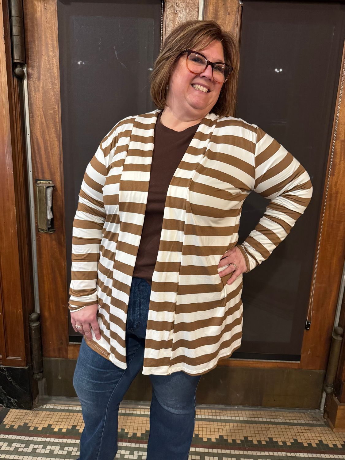 REB. in J. Mocha Strip Cardigan