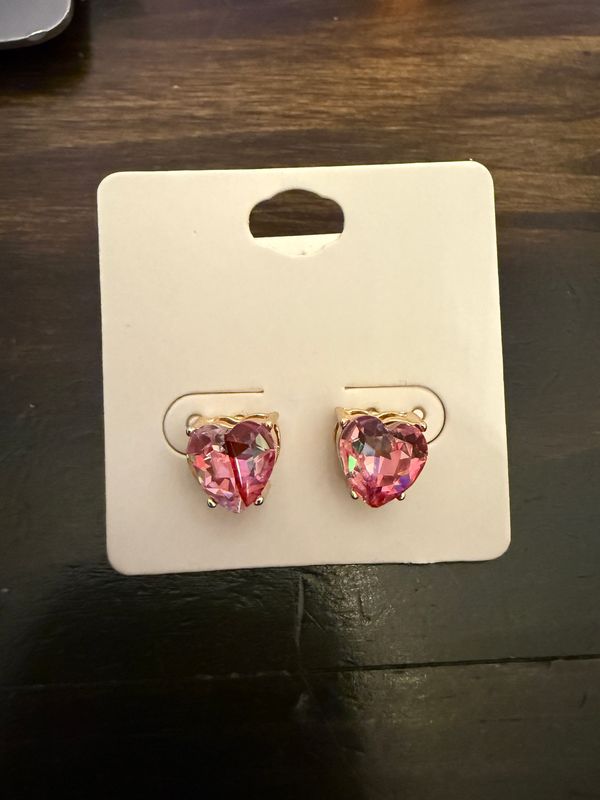 Dark Pink Heart Studs Gold