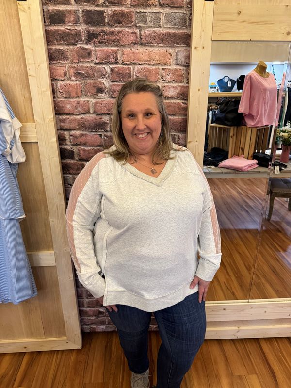 White Birch Grey Lace Sleeve Top