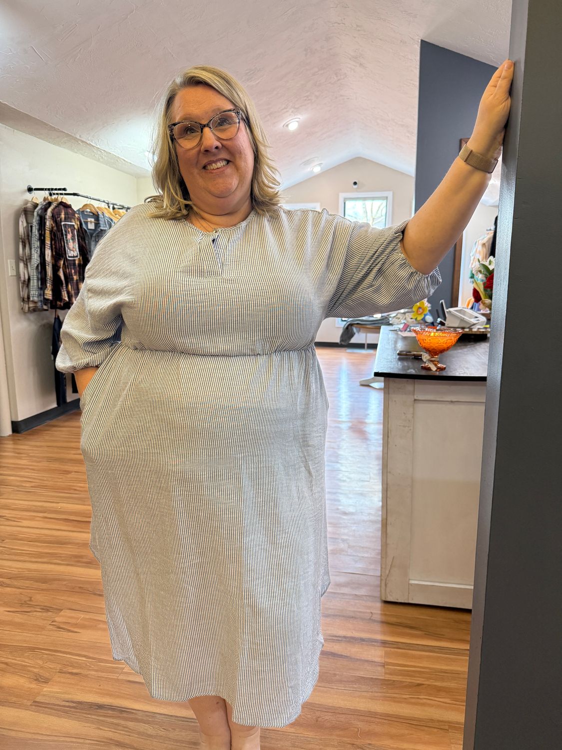 Haptics Blue &amp; White Stripe Dress