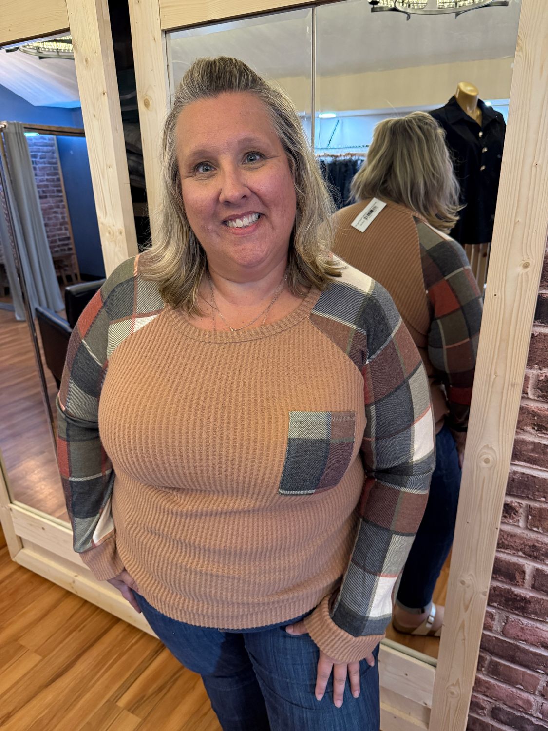 Heimish Cocoa Waffle Plaid Top