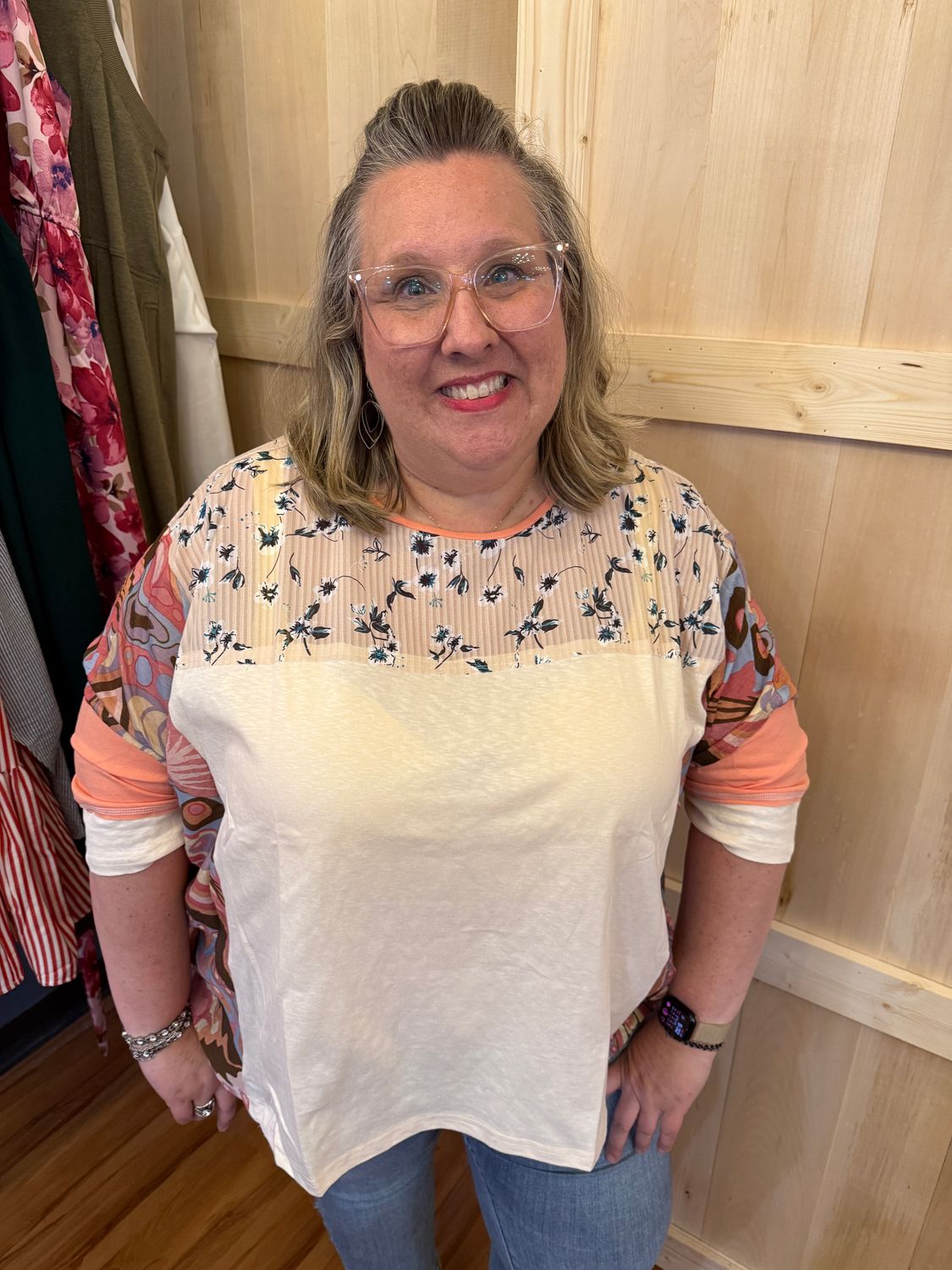 Easel Natural Mix Print Top