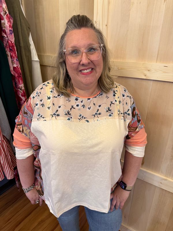 Easel Natural Mix Print Top
