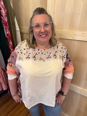 Easel Natural Mix Print Top