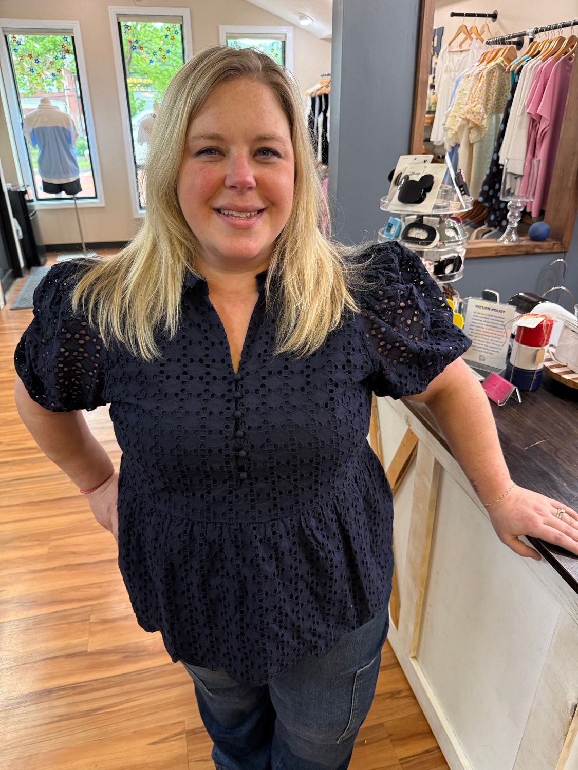 Entro Navy Eyelet Top