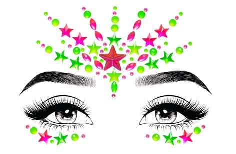 EYE026 Vibe neon adhesive black light face jewel sticker and 2 of 3g body glitter packets