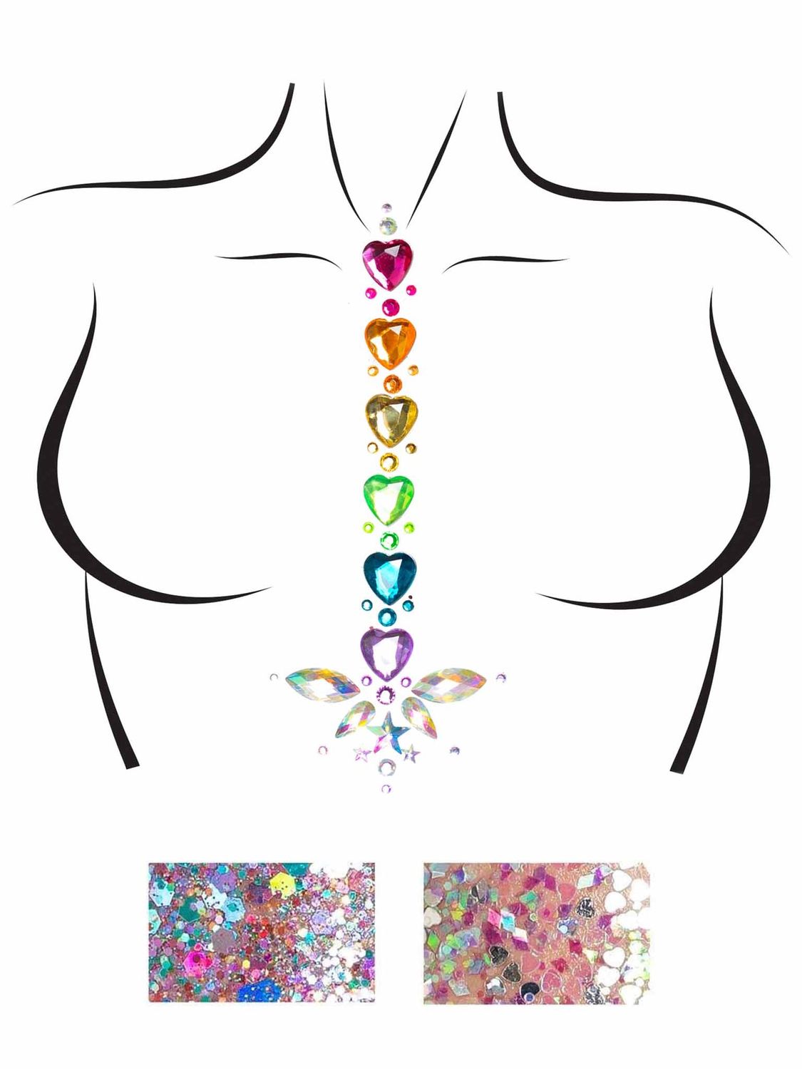 BODY014 Adore adhesive body jewels sticker and 2 of 3g body glitter packets