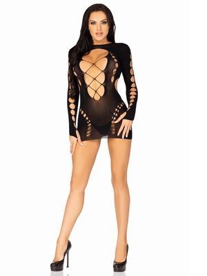 86142 Seamless cut out long sleeve mini dress with faux lace up detail