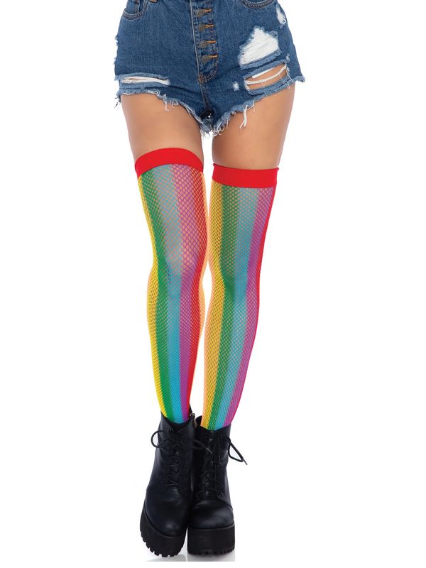 9290 Rainbow fishnet thigh highs