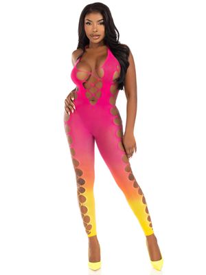 89323 Seamless ombre faux lace up footless bodystocking