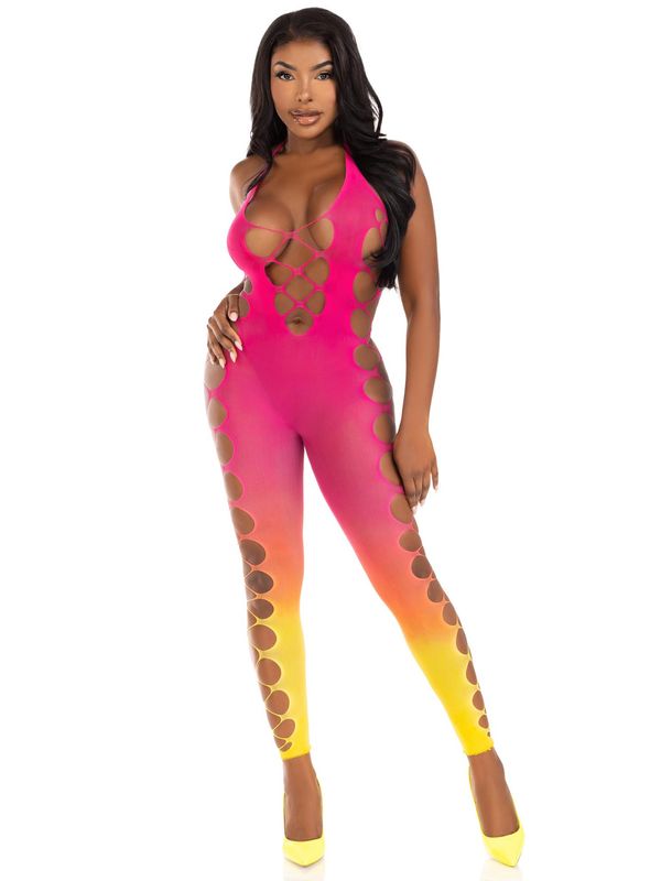 89323 Seamless ombre faux lace up footless bodystocking