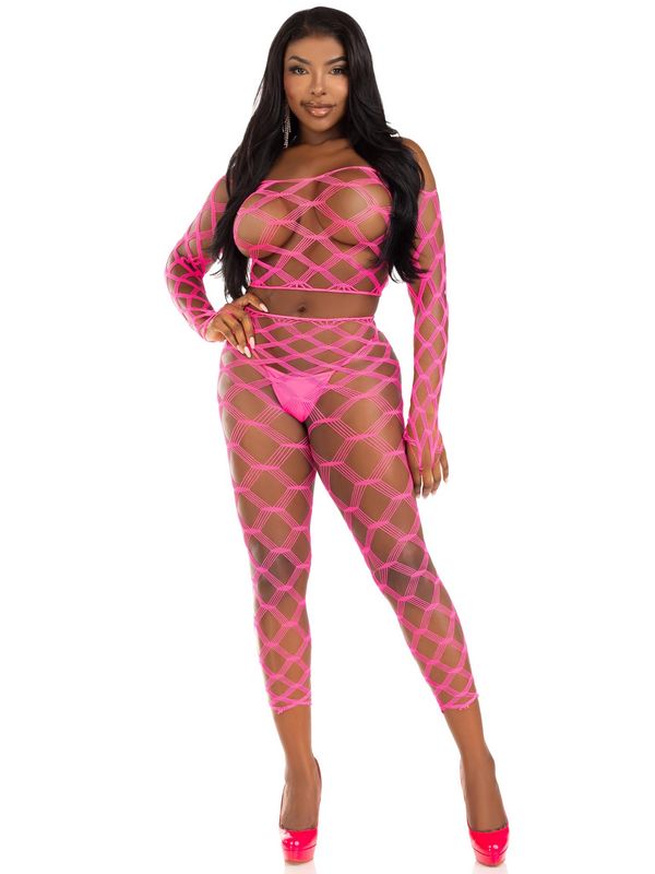 89325 2 PC Hardcore net crop top and footless tights