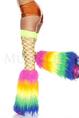 5538 Rainbow furry leg warmers (Glow UV Reactive)