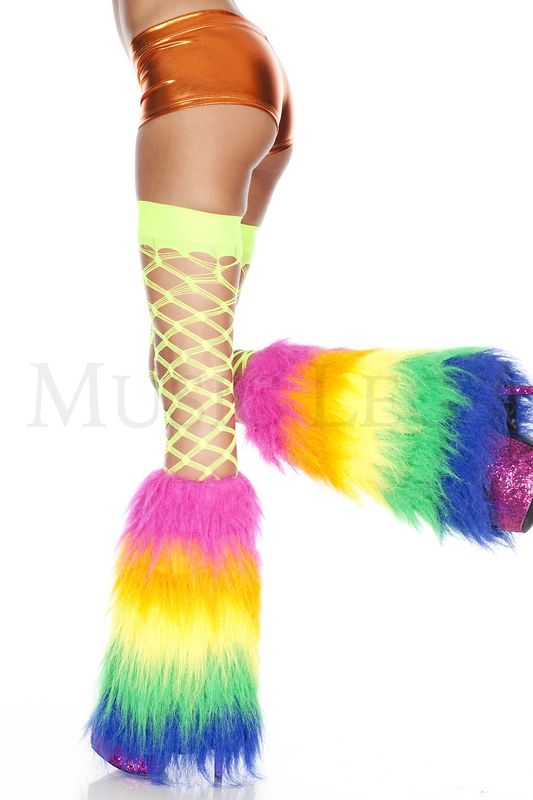5538 Rainbow furry leg warmers (Glow UV Reactive)