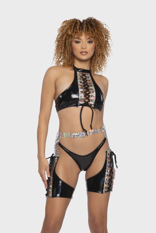 JR109 - PVC &amp; PRISM LACE-UP CHAPS