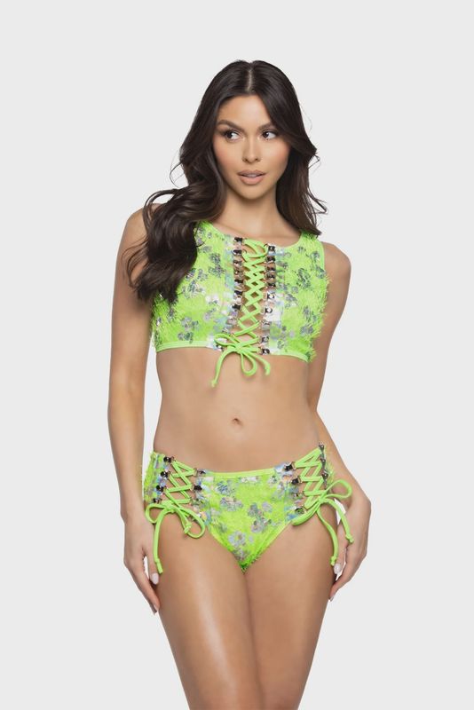 JR144 - EYELASH SEQUIN &amp; PRISM LACE-UP SHORT