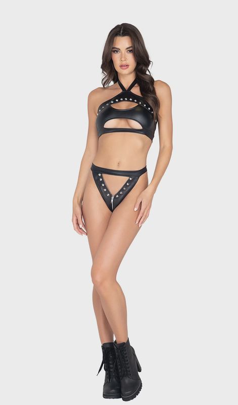 3975 - 2PC STUDDED FAUX LEATHER SET