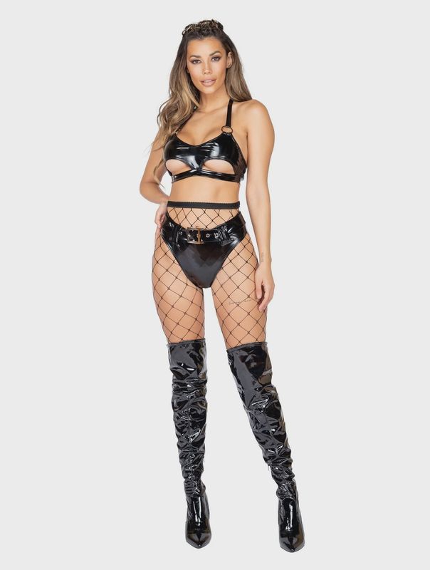 3885 - 1PC LATEX CROP TOP WITH UNDERBOOB CUTOUT &amp; RING DETAIL