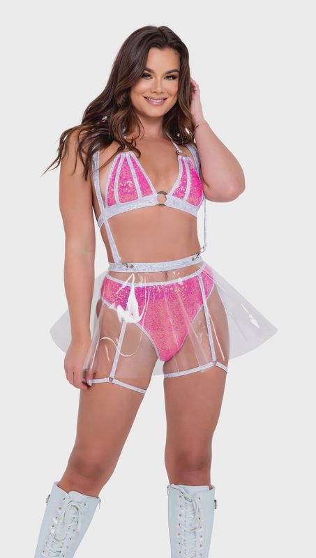 6100 - CLEAR VINYL FLARE SKIRT WITH SUSPENDERS