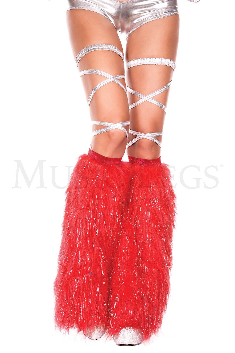 5536 Furry lurex leg warmers, Colour: RED