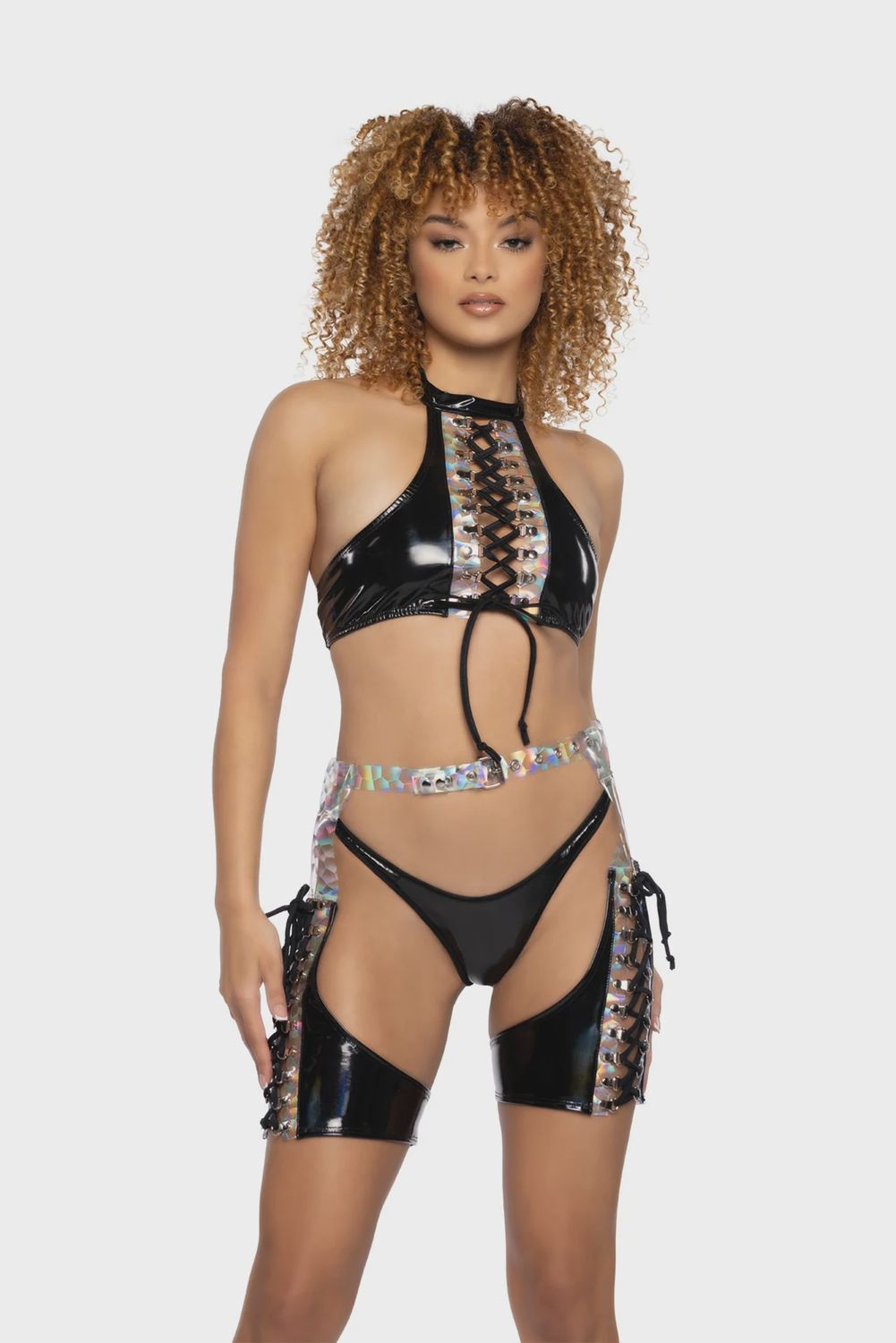 JR108 - PVC &amp; PRISM LACE-UP TOP, Size: SMALL