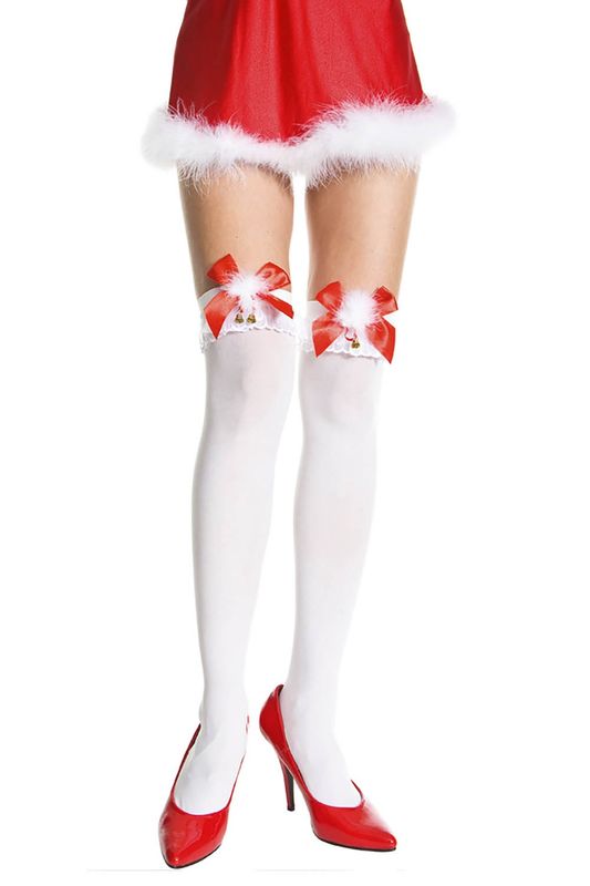 4738-WHITE/RED Opaque thigh hi jingle bell