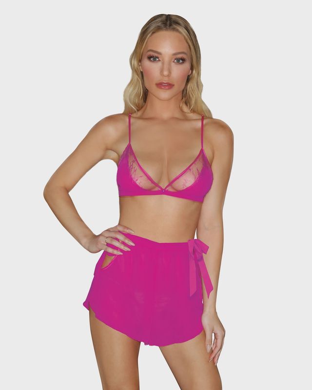 12696 Dreamgirl Sheer Chiffon and Lace Pajama Short Set