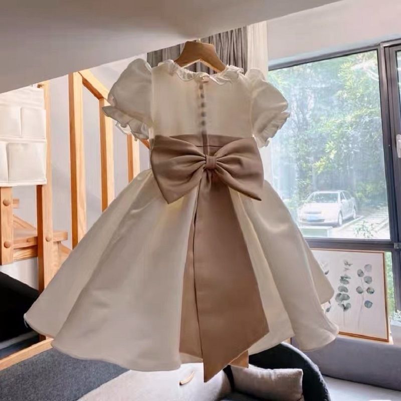 Baby Girl One Year Old Dress Big Bow Princess Dress Retro Elegant Baby Girl Birthday Dress Summer