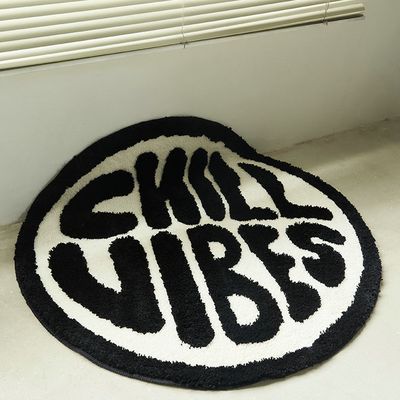 Round Carpet Original Black And White Letters Ins Style Living Room Bedroom Thickened Non-Slip Floor Mat Household Bedside Blanket