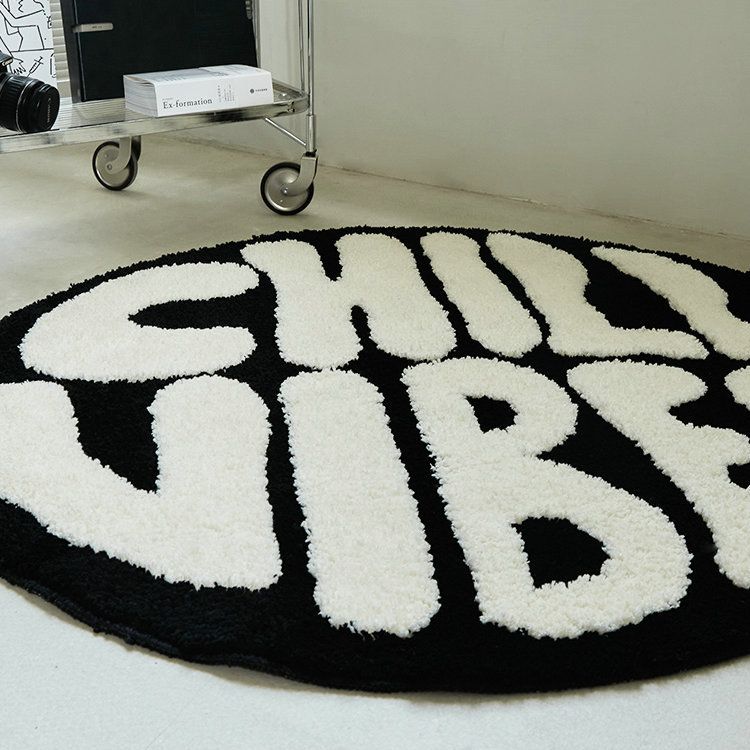 Round Carpet Original Black And White Letters Ins Style Living Room Bedroom Thickened Non-Slip Floor Mat Household Bedside Blanket