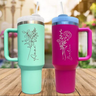 Cross-border POD Amazon Popular 40oz Car Cup Handle Thermos Cup Customized Birthday Flower Name One Piece Customized