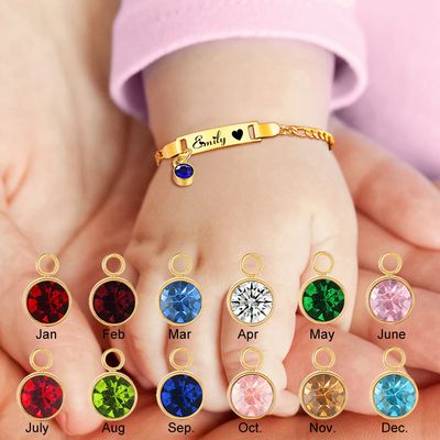 DIY Name Birthstone Bracelet Personalized Stainless Steel English Letters Children&amp;#039;s Baby Birth Commemorative Gift