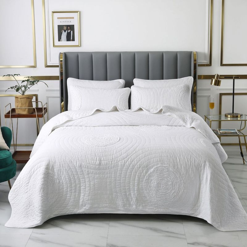 American Style Simple Full Round Embroidered Quilt Pastoral Bedding Three-piece Set Full Quilted Quilt Student Summer Cool Quilt