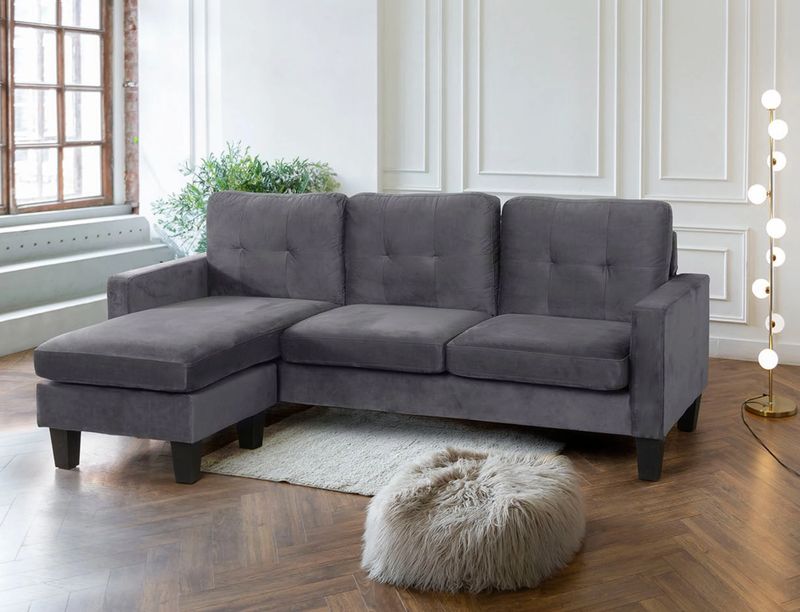 Sofa + Puff Vika Convertible en Chaise Longue Negro 184x131 cm