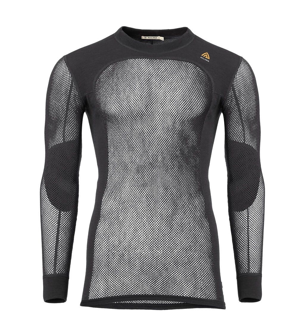 Aclima WoolNet men's long sleeve merino wool mesh thermal base layer shirt for hunting and hiking