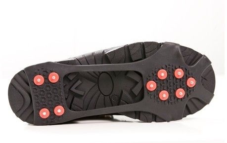 Anti-slip ice grips with 10 metal spikes for winter boots and shoes on icy and snowy surfaces