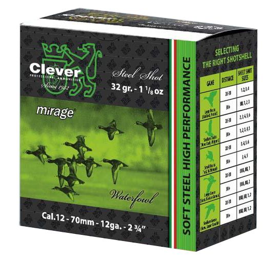 Clever Mirage Steel Cartridge 32 g, 12/70, Shot Size 2 (3.5 mm)
